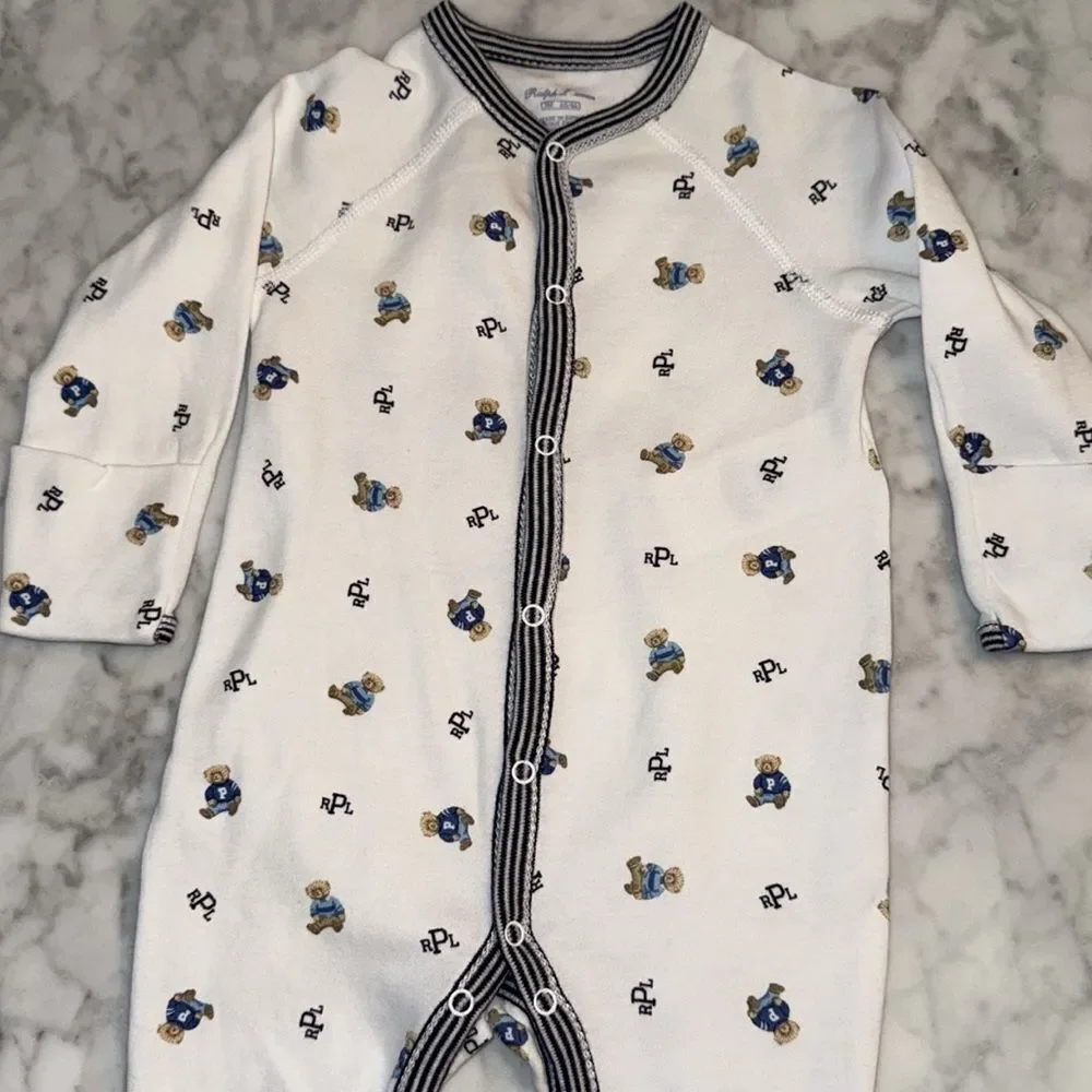 RALPH LAUREN LOGO TEDDY FOOTIE 3M